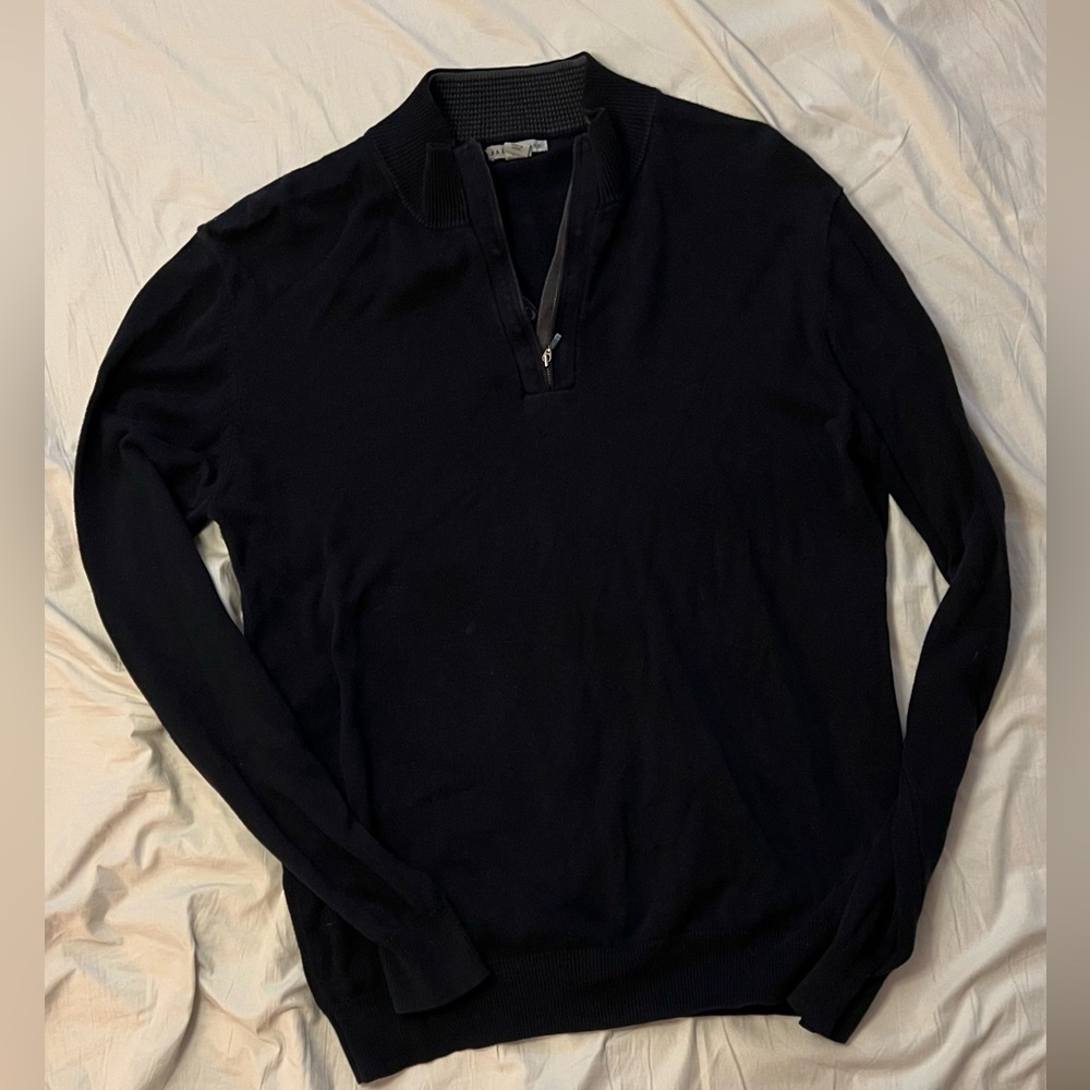 Paraphrase Blue Quarter Zip Sweater Versatile Knit Design